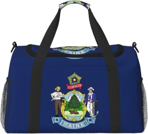 Maine State Flag print Carry on Luggage for Women Men Shoulder Weekender Crossbody Bag for Yoga Travel Must Haves