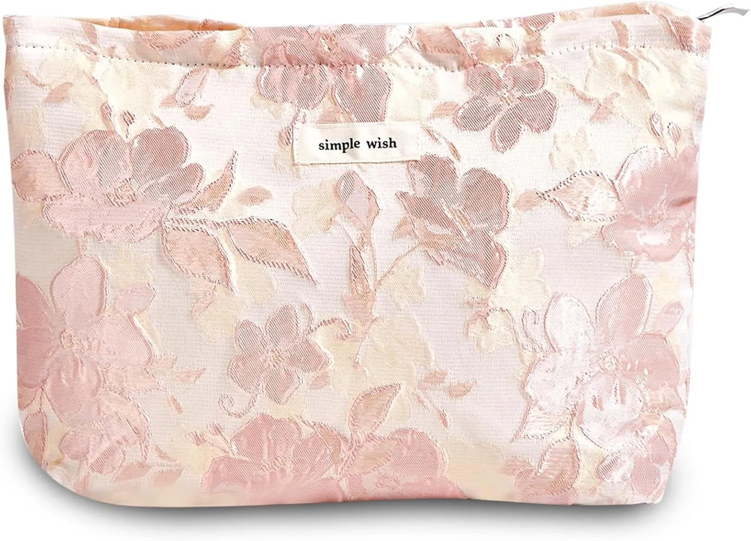 Makeup Bag Cosmetic bag Preppy Canvas Embroidery Toiletry Bag for women Cute zipper pouch Organizer Travel accessories (01-Pink Embossed, Large)