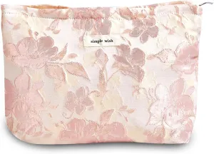 Makeup Bag Cosmetic bag Preppy Canvas Embroidery Toiletry Bag for women Cute zipper pouch Organizer Travel accessories (01-Pink Embossed, Large)