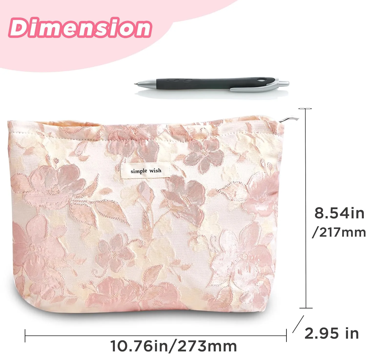 Makeup Bag Cosmetic bag Preppy Canvas Embroidery Toiletry Bag for women Cute zipper pouch Organizer Travel accessories (01-Pink Embossed, Large)