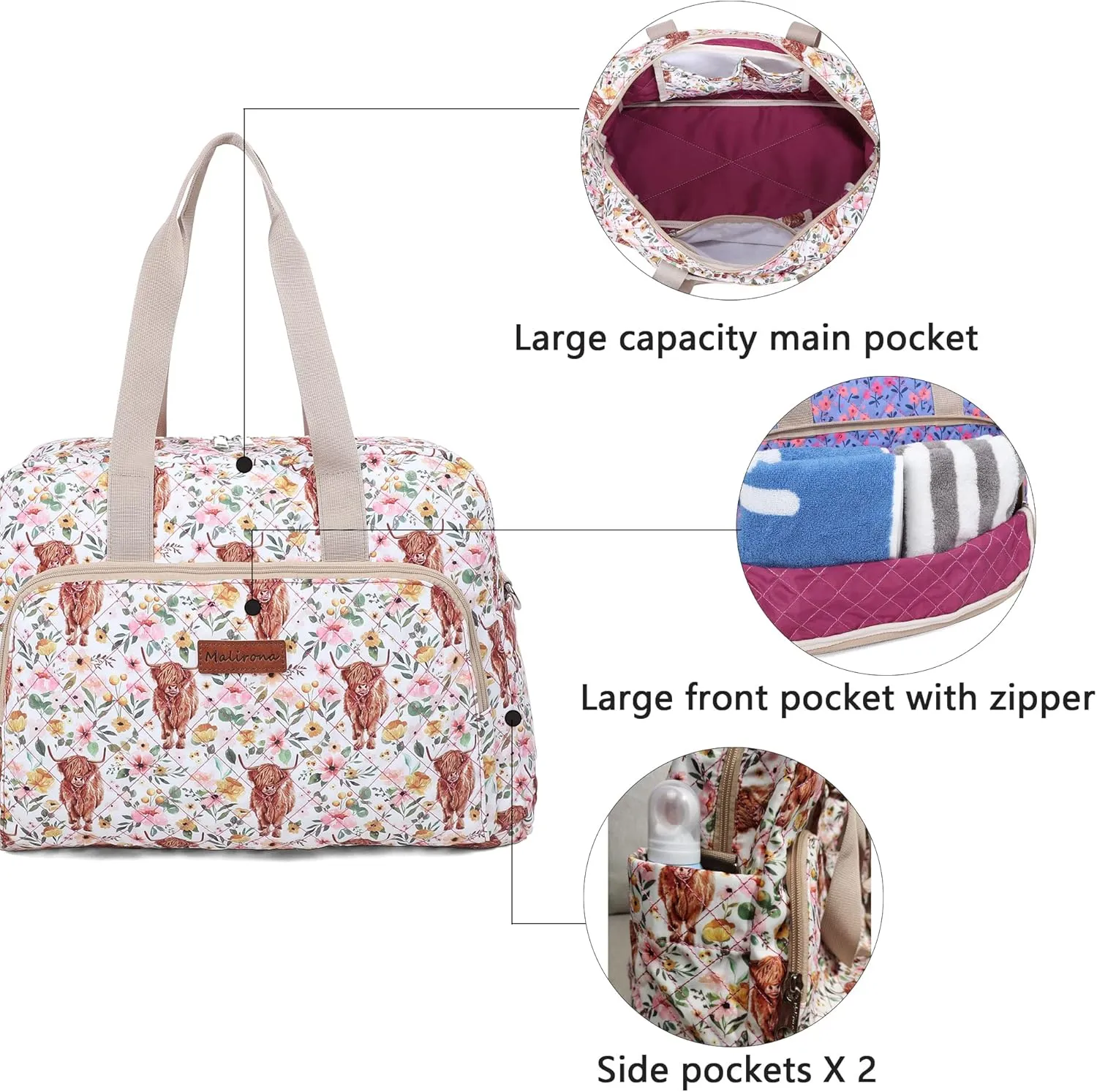 Malirona Foldable Travel Duffel Bag Tote for Spirit Airlines Carry on Bag Luggage Sport Duffle Weekender Overnight for Women and Girls (Beige)