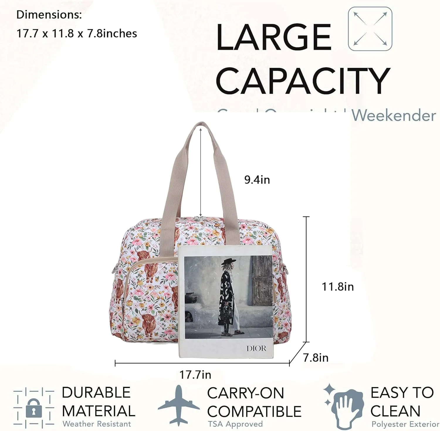 Malirona Foldable Travel Duffel Bag Tote for Spirit Airlines Carry on Bag Luggage Sport Duffle Weekender Overnight for Women and Girls (Beige)