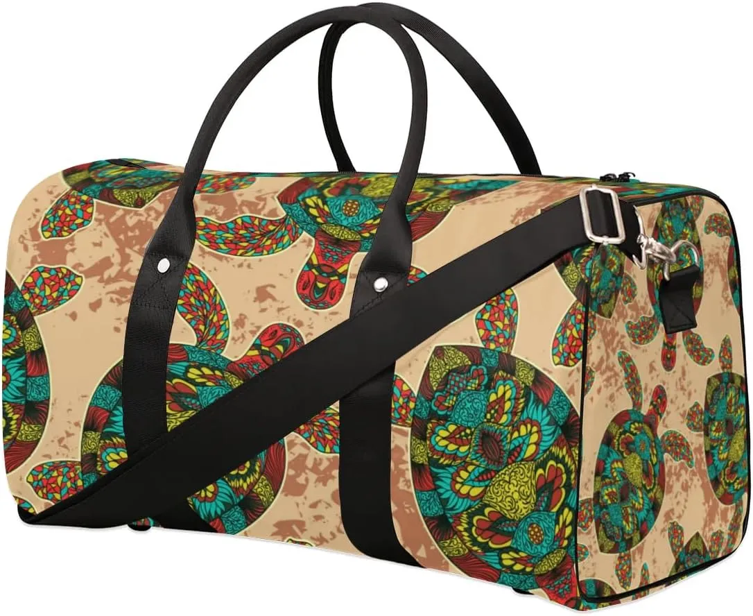 Mandala Flora Turtle Nation Travel Duffel bag for Men Women Weekender Overnight Bag Gym Bag Carry On Luggage Bags for Yoga Workout Sports