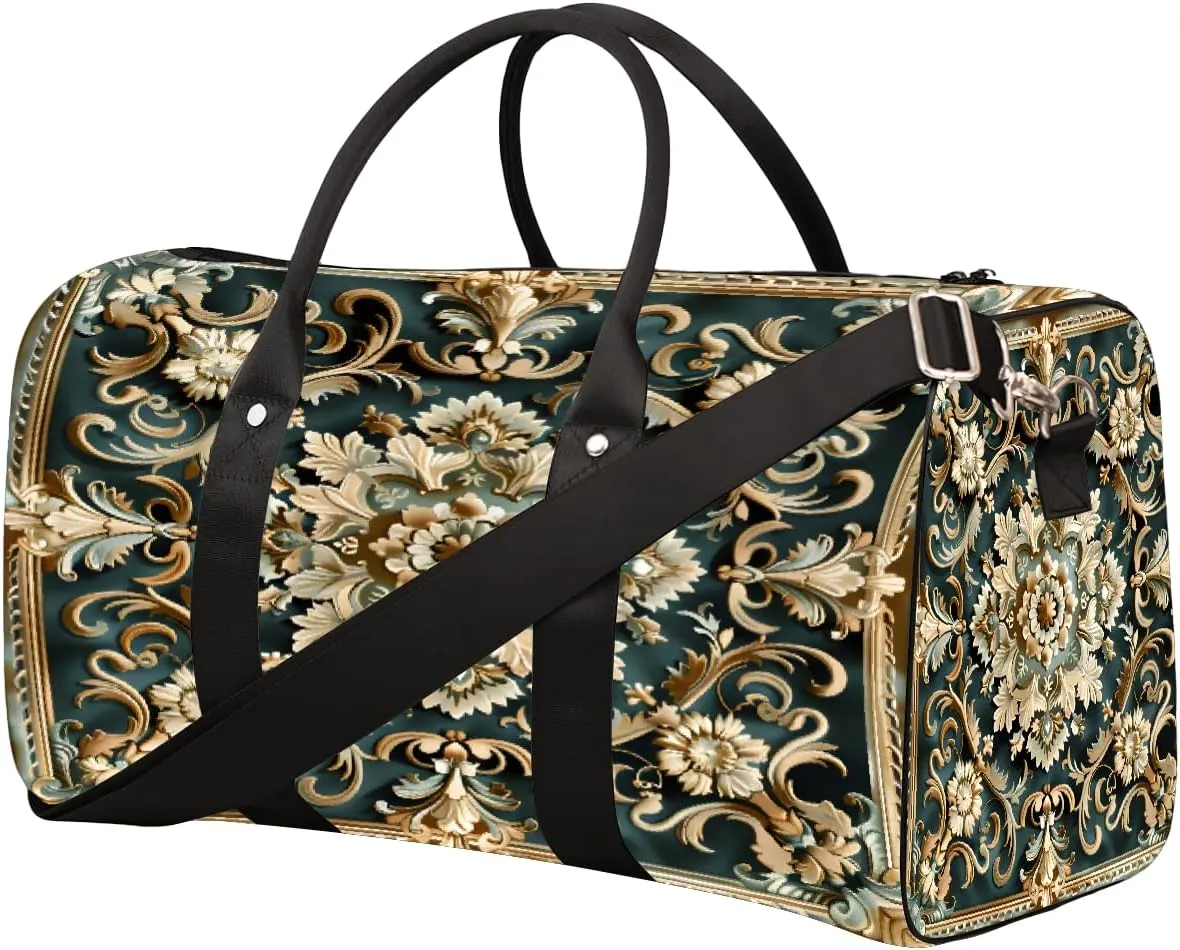Mandala Square Is Symmetrical Travel Duffel Bag for Women Men Small Sport Gym Bag Waterproof Weekender Overnight Lightweight Carry on Foldable Gym Bag for Training Swim Yoga Traveling Handbag