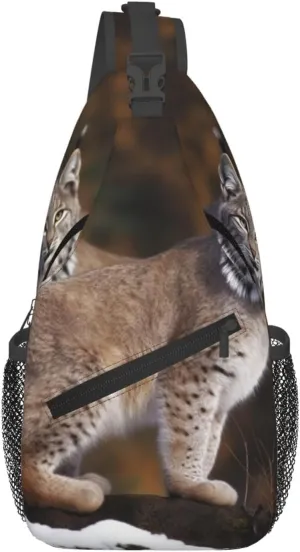 Man's Cross Chest Bag Diagonally Sling Backpack Shoulder Bag Canada Lynx Sling Bag for Women Hiking Daypack