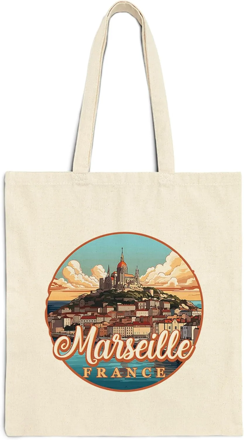 Marseille France Cotton Tote Bag for Women Men Casual Tote Bag Cloth Canvas Shopping Bags with Handles Cute Bags Everyday Use 15" x 16" Aesthetic Gift ID44997
