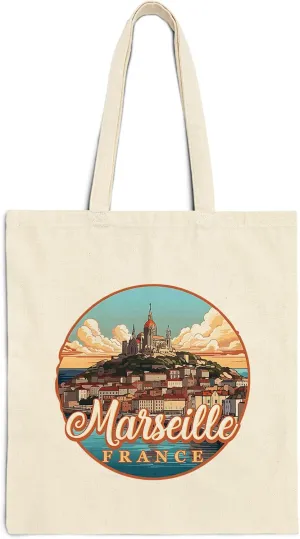 Marseille France Cotton Tote Bag for Women Men Casual Tote Bag Cloth Canvas Shopping Bags with Handles Cute Bags Everyday Use 15" x 16" Aesthetic Gift ID44997