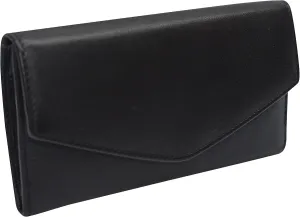 MARSHAL RFID Genuine Leather Women's Slim Flap Wallet Clutch Organizer (Black)