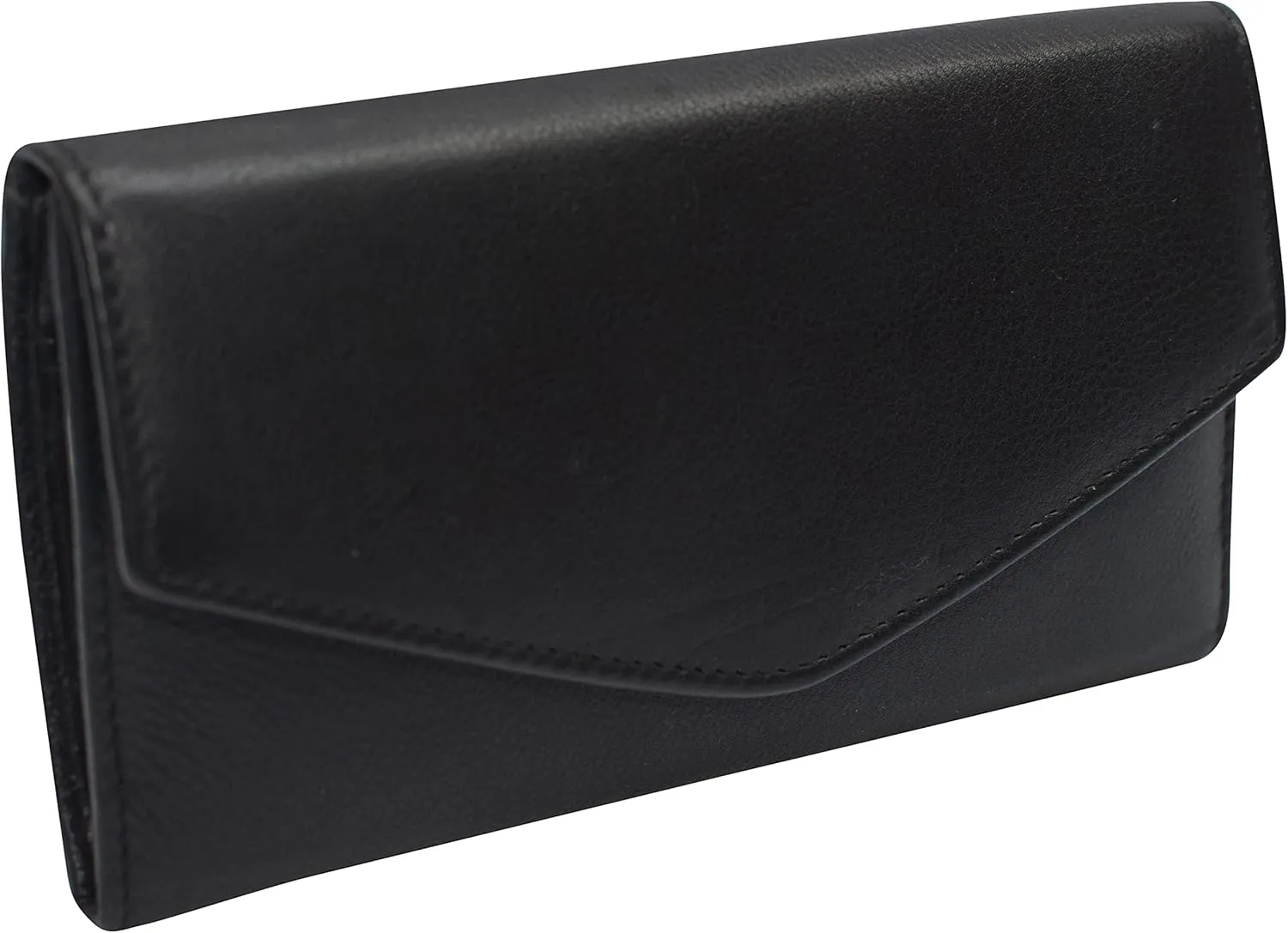 MARSHAL RFID Genuine Leather Women's Slim Flap Wallet Clutch Organizer (Black)