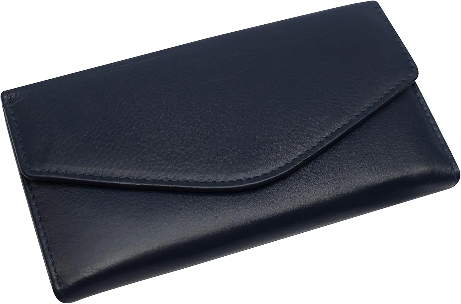 MARSHAL RFID Genuine Leather Women's Slim Flap Wallet Clutch Organizer (Blue)
