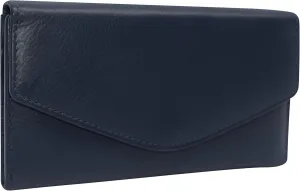 MARSHAL RFID Genuine Leather Women's Slim Flap Wallet Clutch Organizer (Blue)
