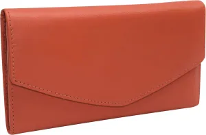 MARSHAL RFID Genuine Leather Women's Slim Flap Wallet Clutch Organizer (Orange)