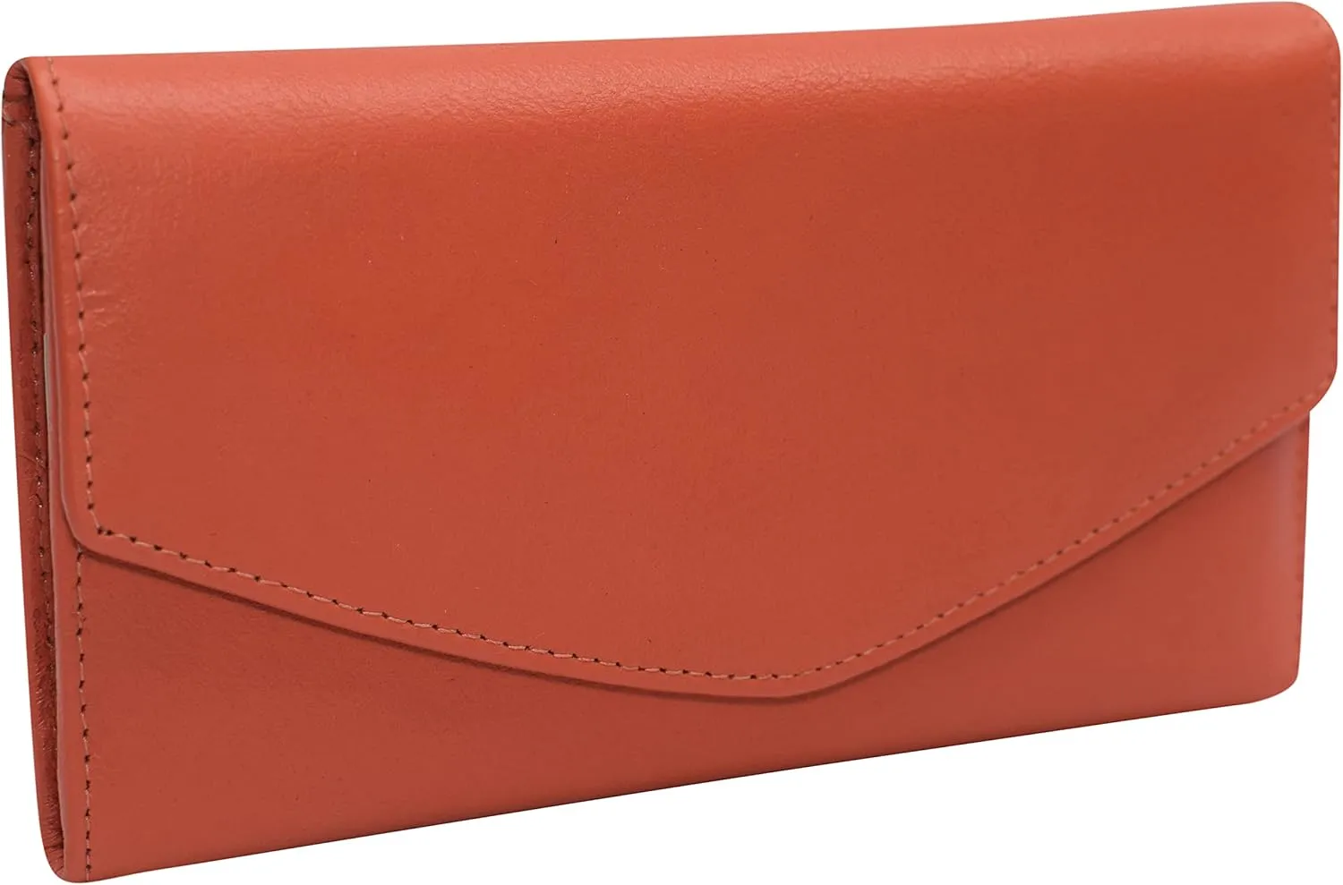 MARSHAL RFID Genuine Leather Women's Slim Flap Wallet Clutch Organizer (Orange)