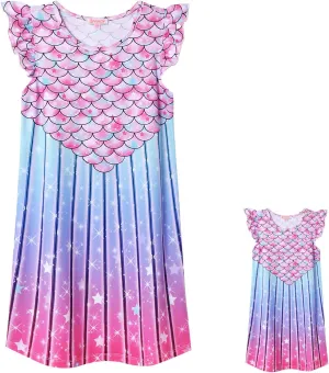 Matching Girls & 18" Dolls Nightgown Unicorn Nightdress Sleepwear Pajamas