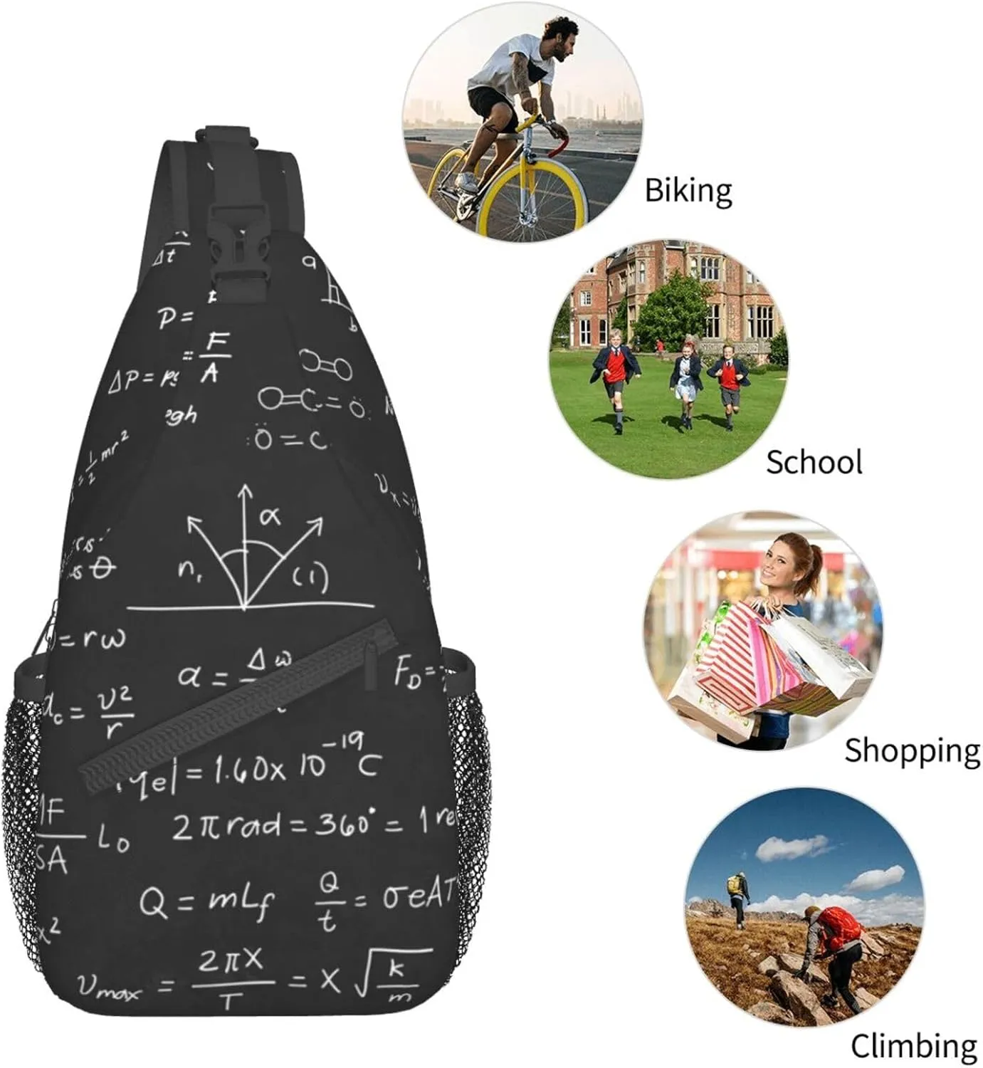 Math Science Formula Equation Sling Bag for Women Men Crossbody Sling Backpack Travel Hiking Daypack Chest Shoulder Bag with Adjustable Strap