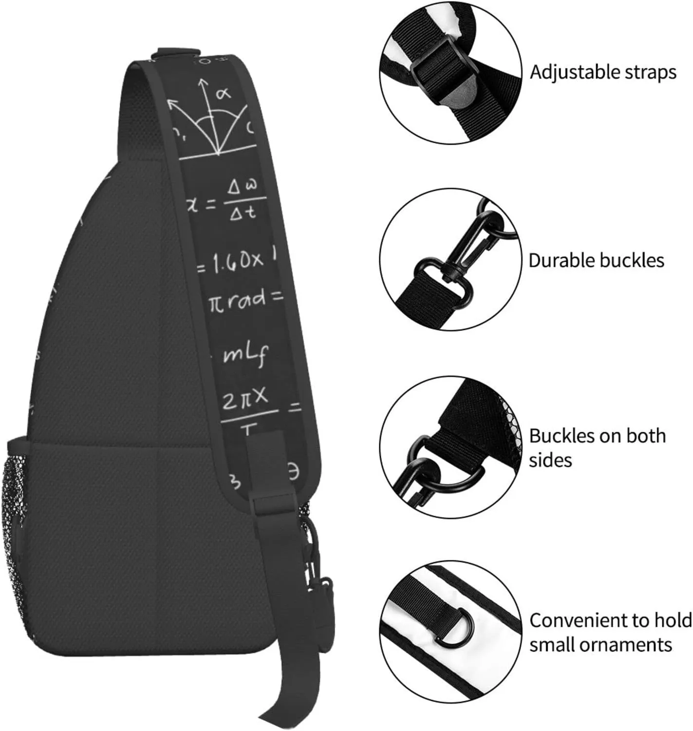 Math Science Formula Equation Sling Bag for Women Men Crossbody Sling Backpack Travel Hiking Daypack Chest Shoulder Bag with Adjustable Strap