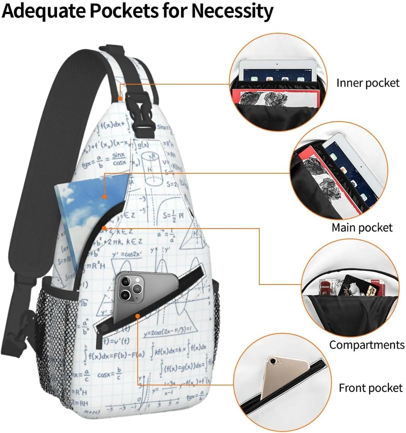Math Shoulder Bag Teachers Sling Backpack Daypack Casual Bag Mathematics Backpack Bag for Outdoor