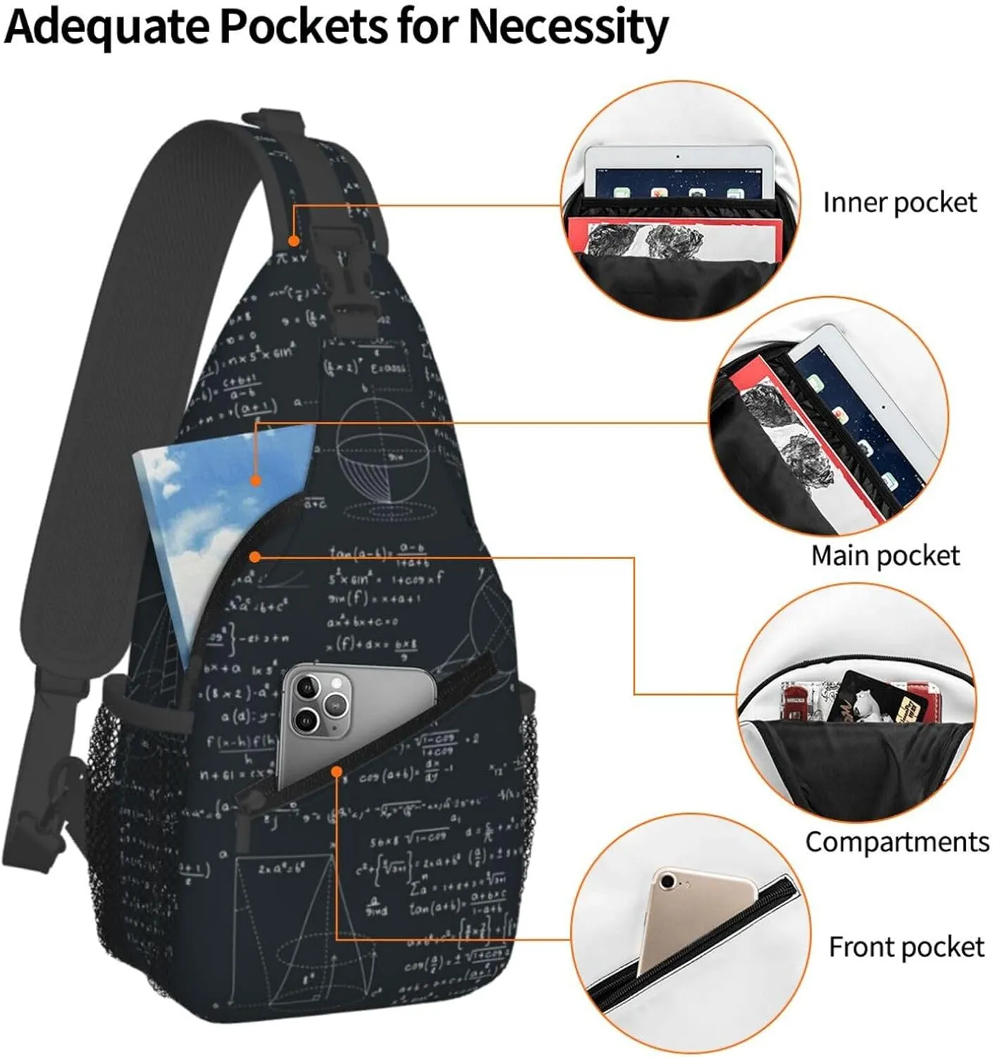 Math Shoulder Bag Teachers Sling Backpack Daypack Casual Bag Mathematics Backpack Bag for Outdoor