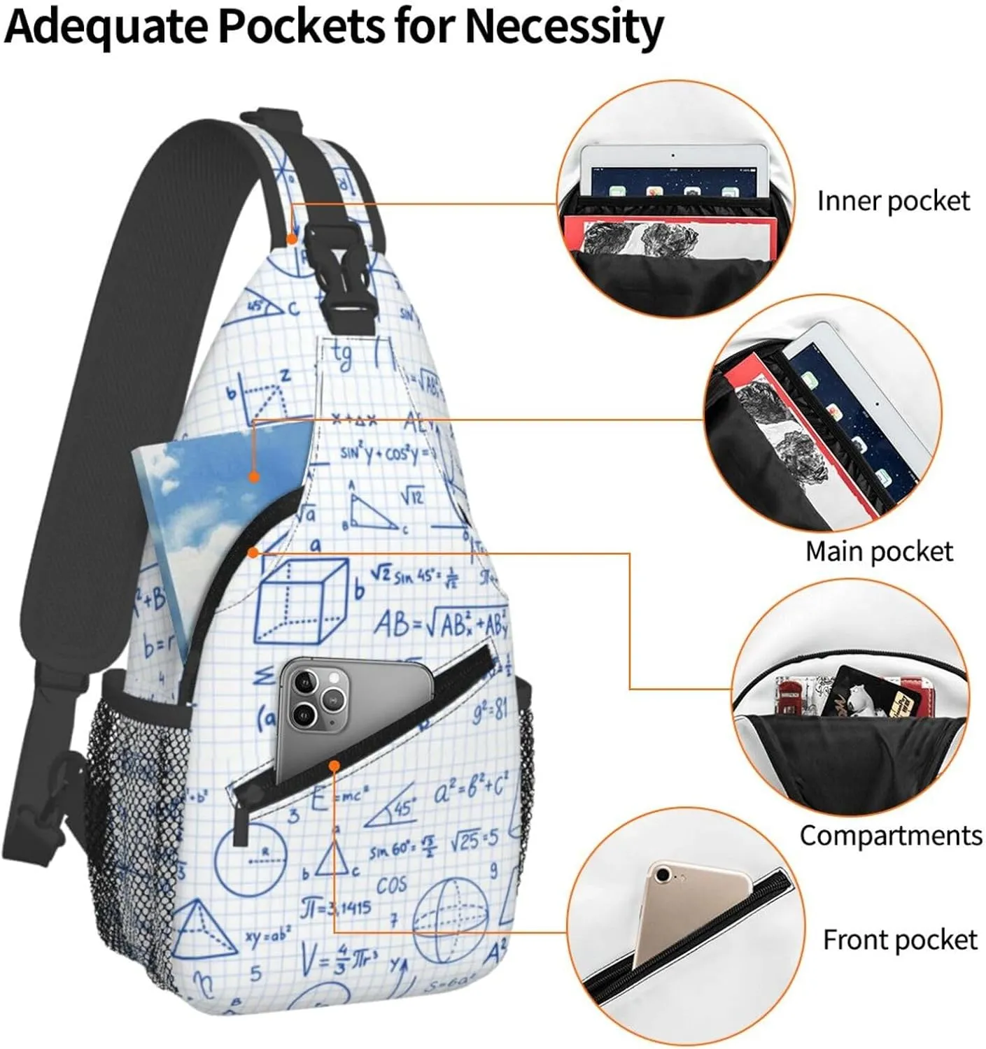Math Shoulder Bag Teachers Sling Backpack Daypack Casual Bag Mathematics Backpack Bag for Outdoor