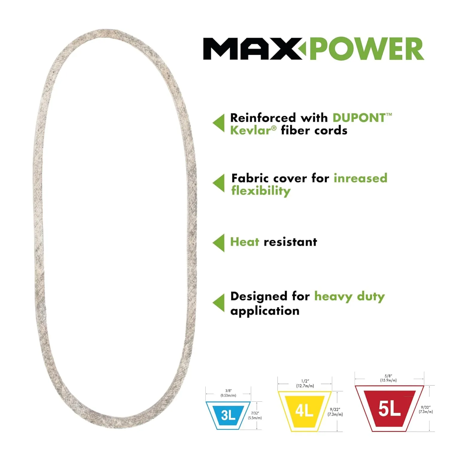 Maxpower 347640 Premium Belt Reinforced with Kevlar Fiber Cords, 5/8" x 95"