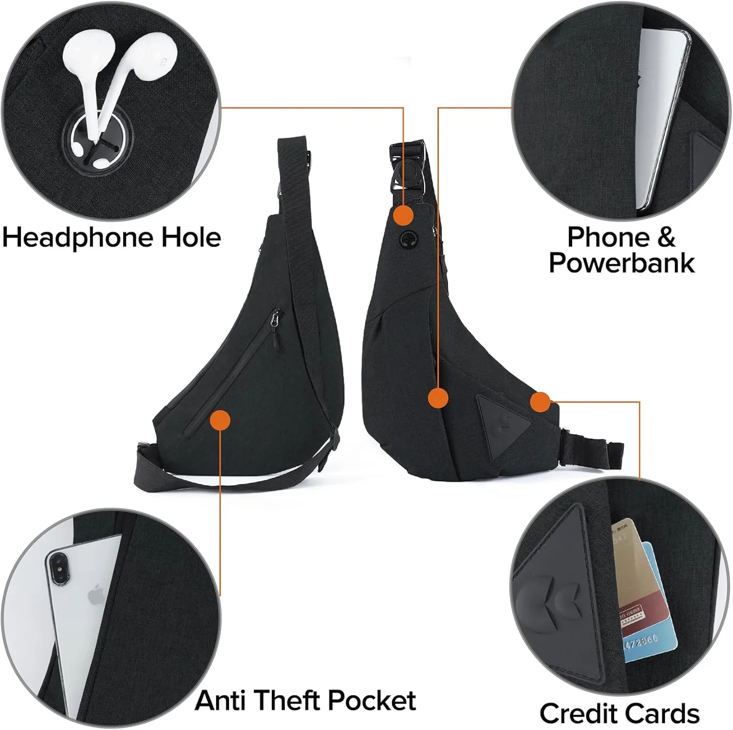 MAYMOONER Men Small Sling Shoulder Crossbody Bag, Lightweight Anti-theft One Strap Casual Chest Bag Slim Backpack for Outdoor Walking Trip Hiking Biking Fits Up to 8.3 inch iPad Mini (Black)