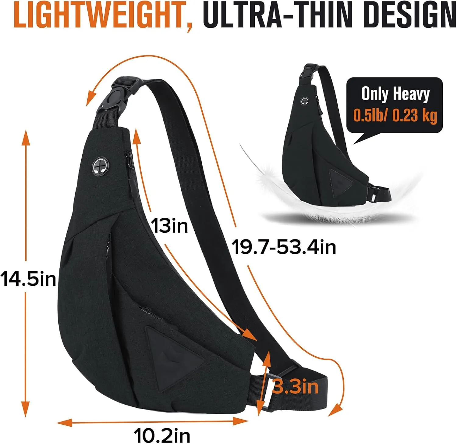 MAYMOONER Men Small Sling Shoulder Crossbody Bag, Lightweight Anti-theft One Strap Casual Chest Bag Slim Backpack for Outdoor Walking Trip Hiking Biking Fits Up to 8.3 inch iPad Mini (Black)
