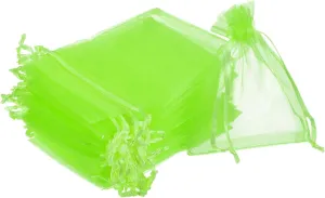 MECCANIXITY 100pcs Organza Bags 3x4 Inch Drawstring Favor Pouches Sheer Mesh Bag for Gift Jewelry Wedding Party Christmas Candy Deep Green