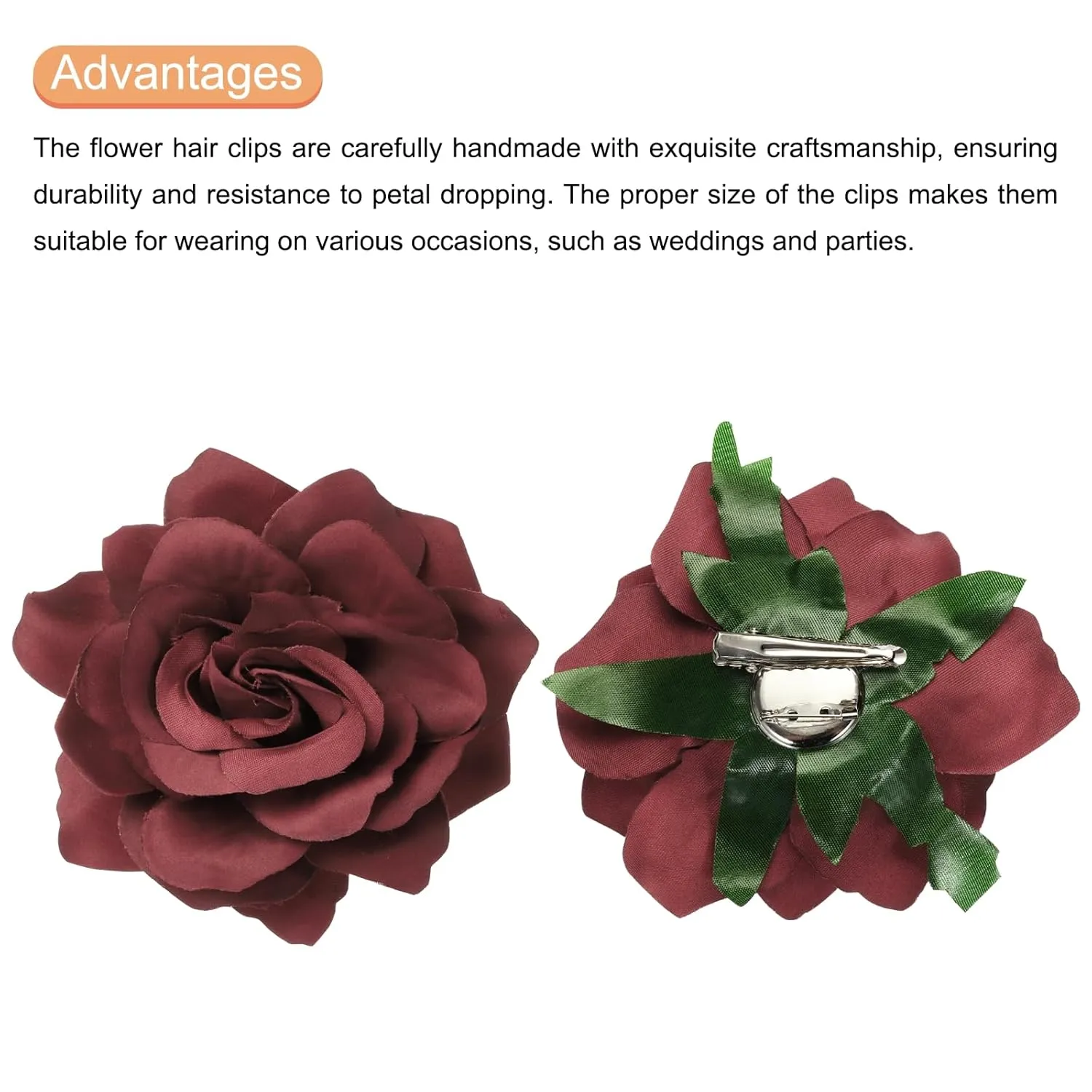 MECCANIXITY 30 Pcs Rose Flower Hair Clips 4 Inch Flower Hair Pins Flower Brooch for Women Hair Accessories Dark Red