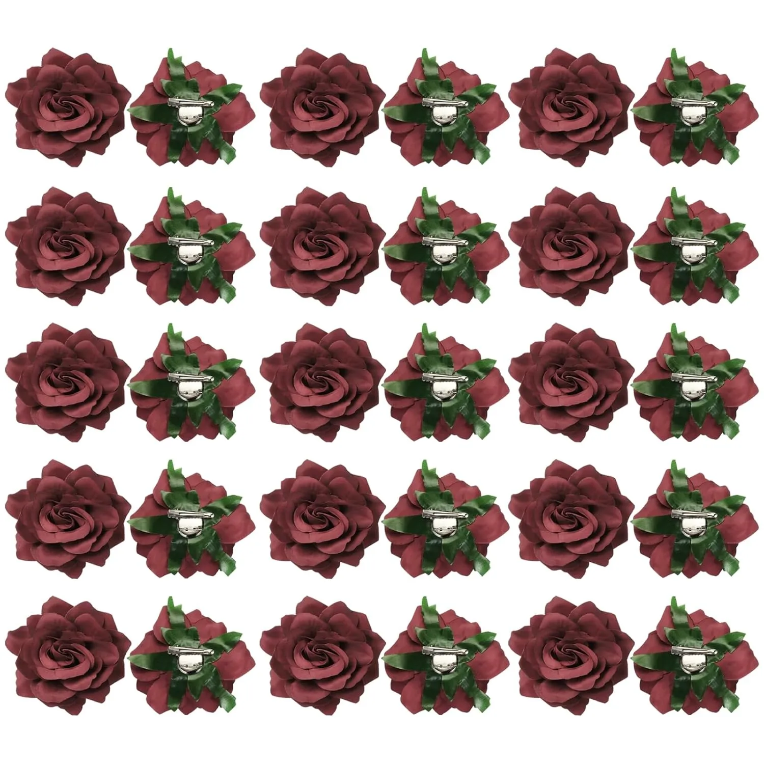 MECCANIXITY 30 Pcs Rose Flower Hair Clips 4 Inch Flower Hair Pins Flower Brooch for Women Hair Accessories Dark Red