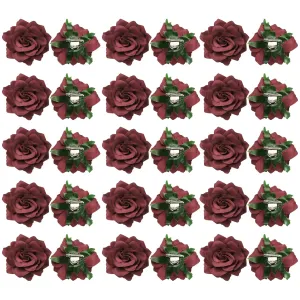 MECCANIXITY 30 Pcs Rose Flower Hair Clips 4 Inch Flower Hair Pins Flower Brooch for Women Hair Accessories Dark Red
