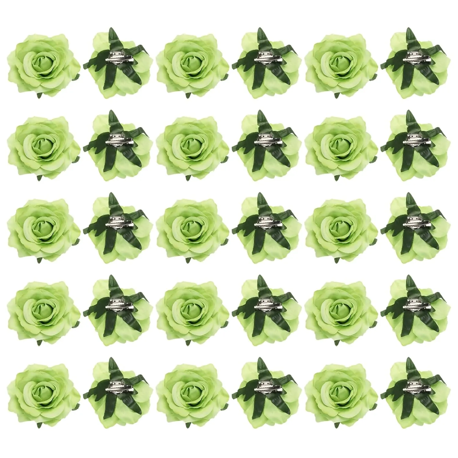 MECCANIXITY 30 Pcs Rose Flower Hair Clips 4 Inch Flower Hair Pins Flower Brooch for Women Hair Accessories Green