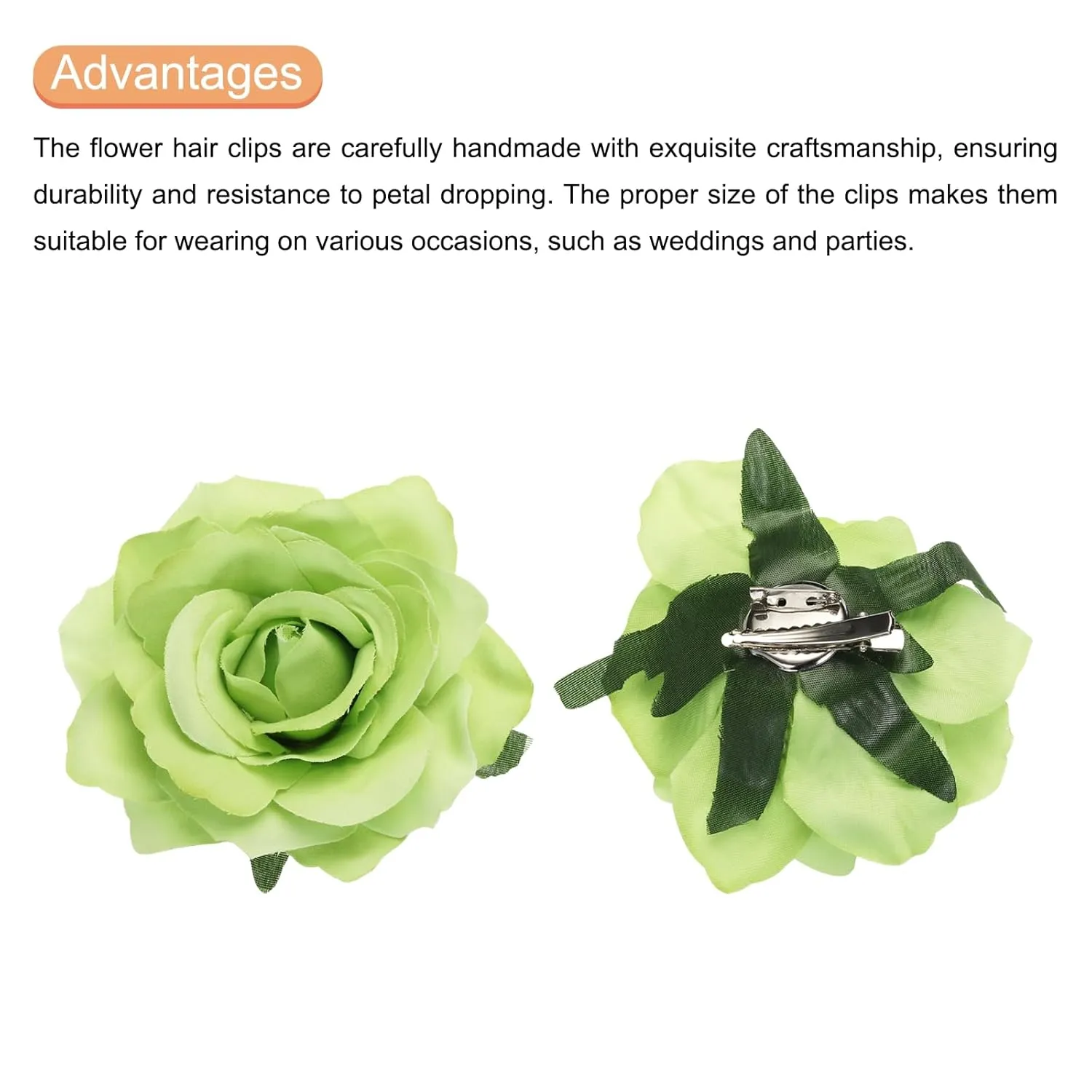 MECCANIXITY 30 Pcs Rose Flower Hair Clips 4 Inch Flower Hair Pins Flower Brooch for Women Hair Accessories Green