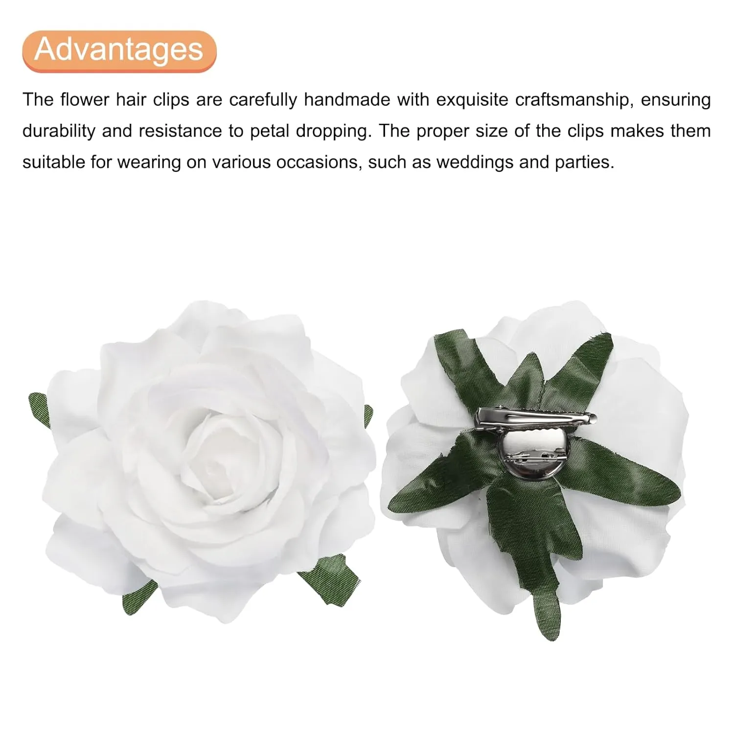 MECCANIXITY 30 Pcs Rose Flower Hair Clips 4 Inch Flower Hair Pins Flower Brooch for Women Hair Accessories White