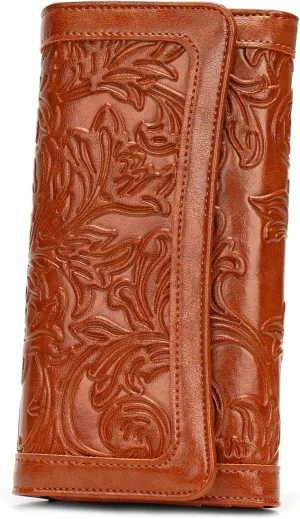 MEITRUE Women's Wallet Leather RFID Blocking Trifold Ladies Purse Embossed long Clutch Card Holder Phone Checkbook Organizer