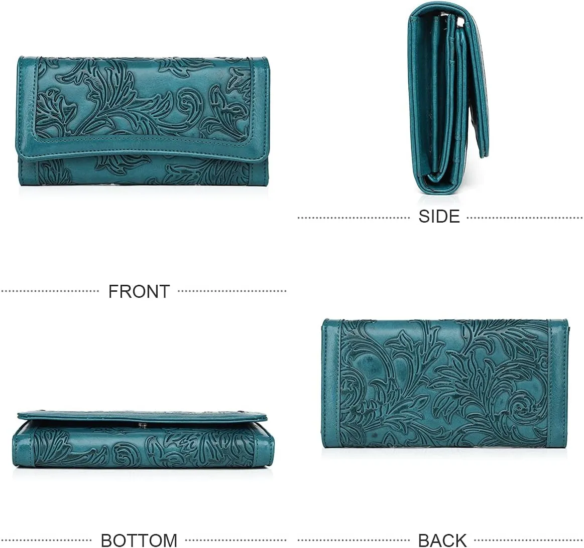MEITRUE Women's Wallet Leather RFID Blocking Trifold Ladies Purse Embossed long Clutch Card Holder Phone Checkbook Organizer