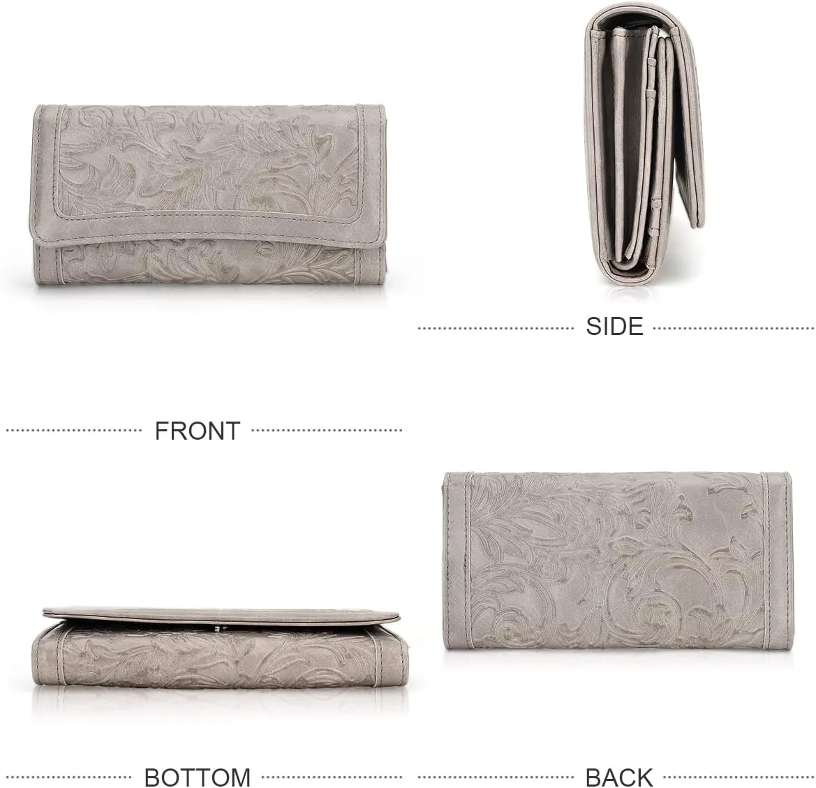 MEITRUE Women's Wallet Leather RFID Blocking Trifold Ladies Purse Embossed long Clutch Card Holder Phone Checkbook Organizer