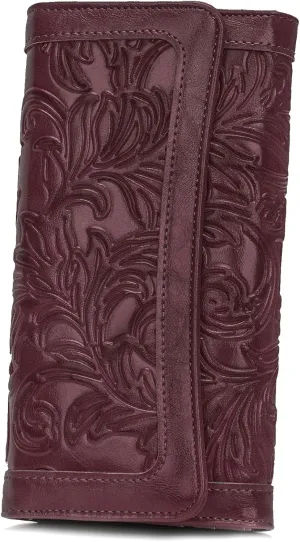 MEITRUE Women's Wallet Leather RFID Blocking Trifold Ladies Purse Embossed long Clutch Card Holder Phone Checkbook Organizer