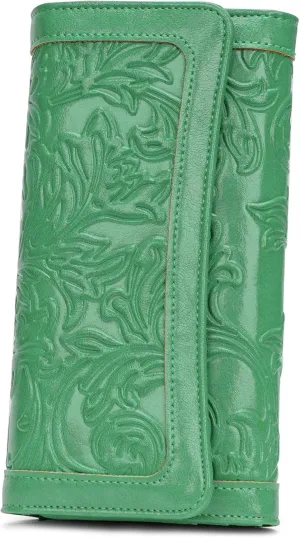 MEITRUE Women's Wallet Leather RFID Blocking Trifold Ladies Purse Embossed long Clutch Card Holder Phone Checkbook Organizer