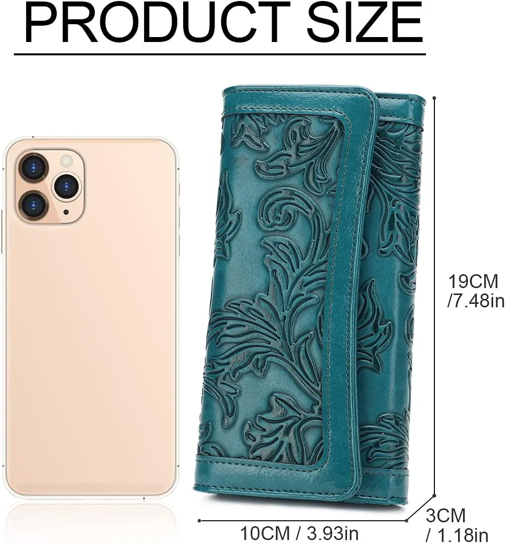 MEITRUE Women's Wallet Leather RFID Blocking Trifold Ladies Purse Embossed long Clutch Card Holder Phone Checkbook Organizer