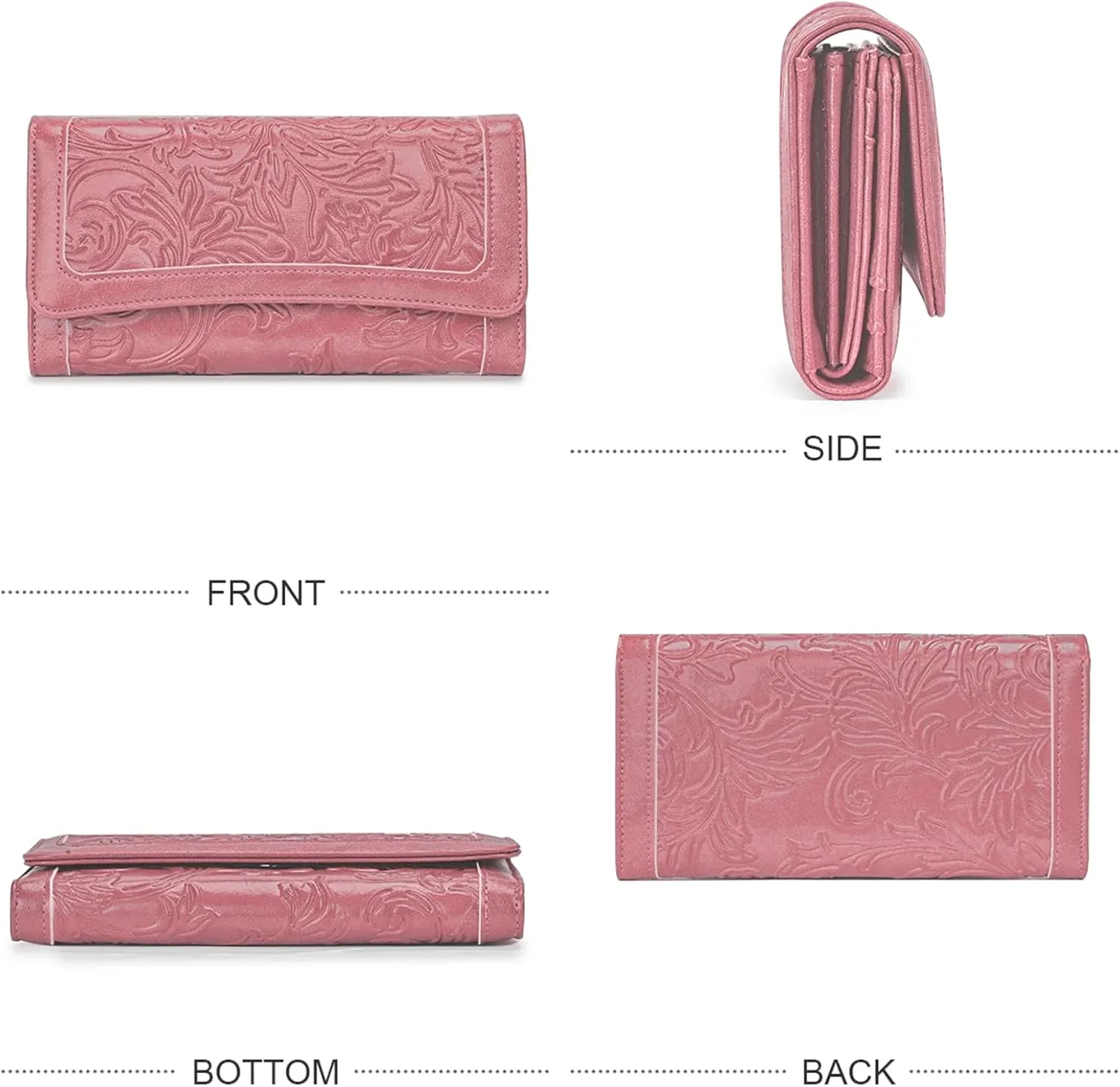 MEITRUE Women's Wallet Leather RFID Blocking Trifold Ladies Purse Embossed long Clutch Card Holder Phone Checkbook Organizer