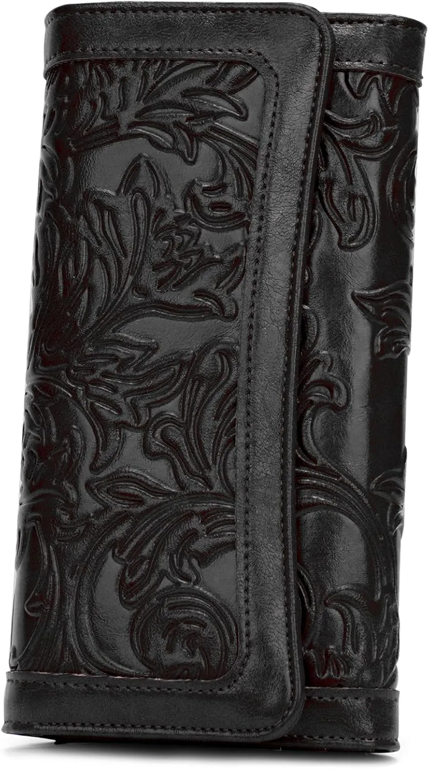 MEITRUE Women's Wallet Leather RFID Blocking Trifold Ladies Purse Embossed long Clutch Card Holder Phone Checkbook Organizer
