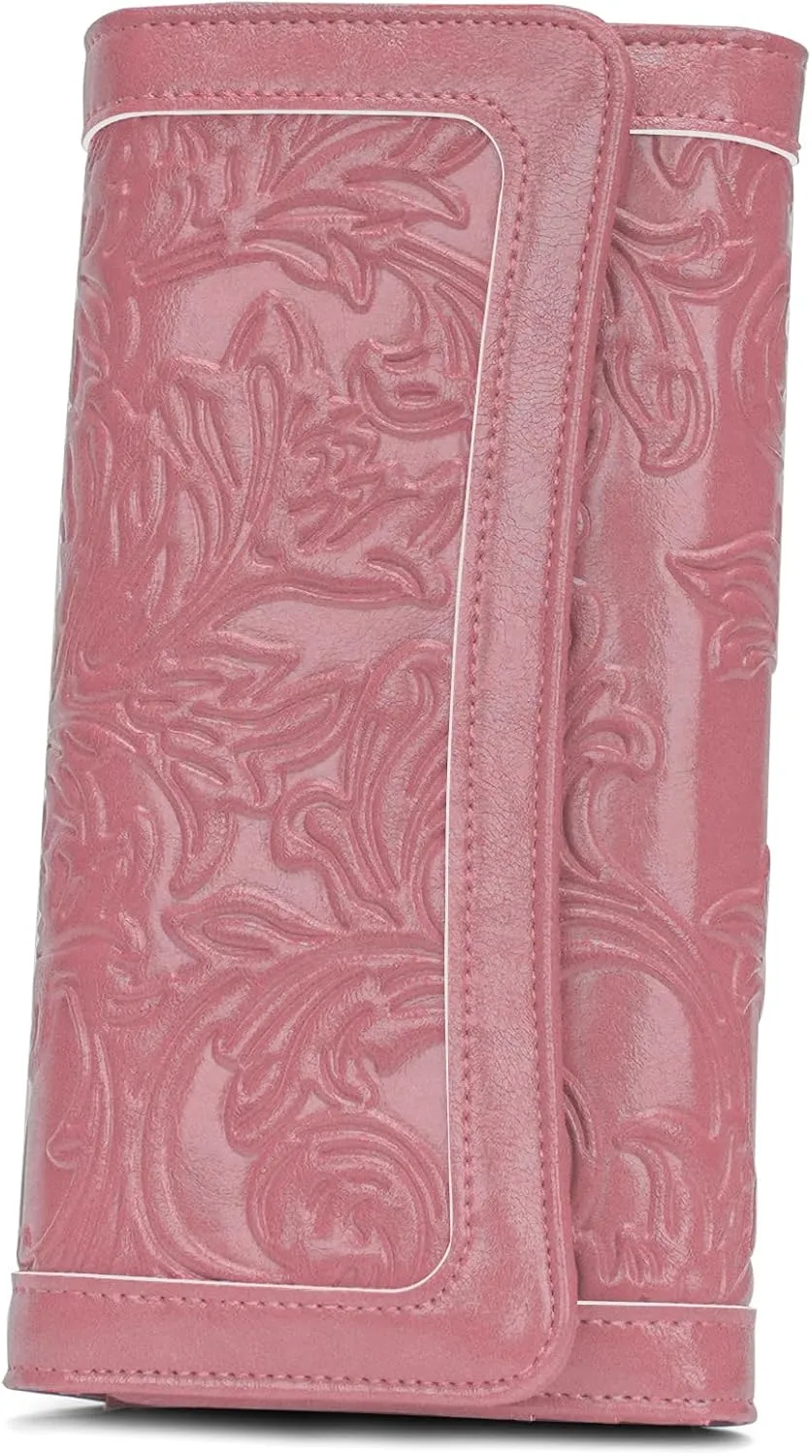 MEITRUE Women's Wallet Leather RFID Blocking Trifold Ladies Purse Embossed long Clutch Card Holder Phone Checkbook Organizer