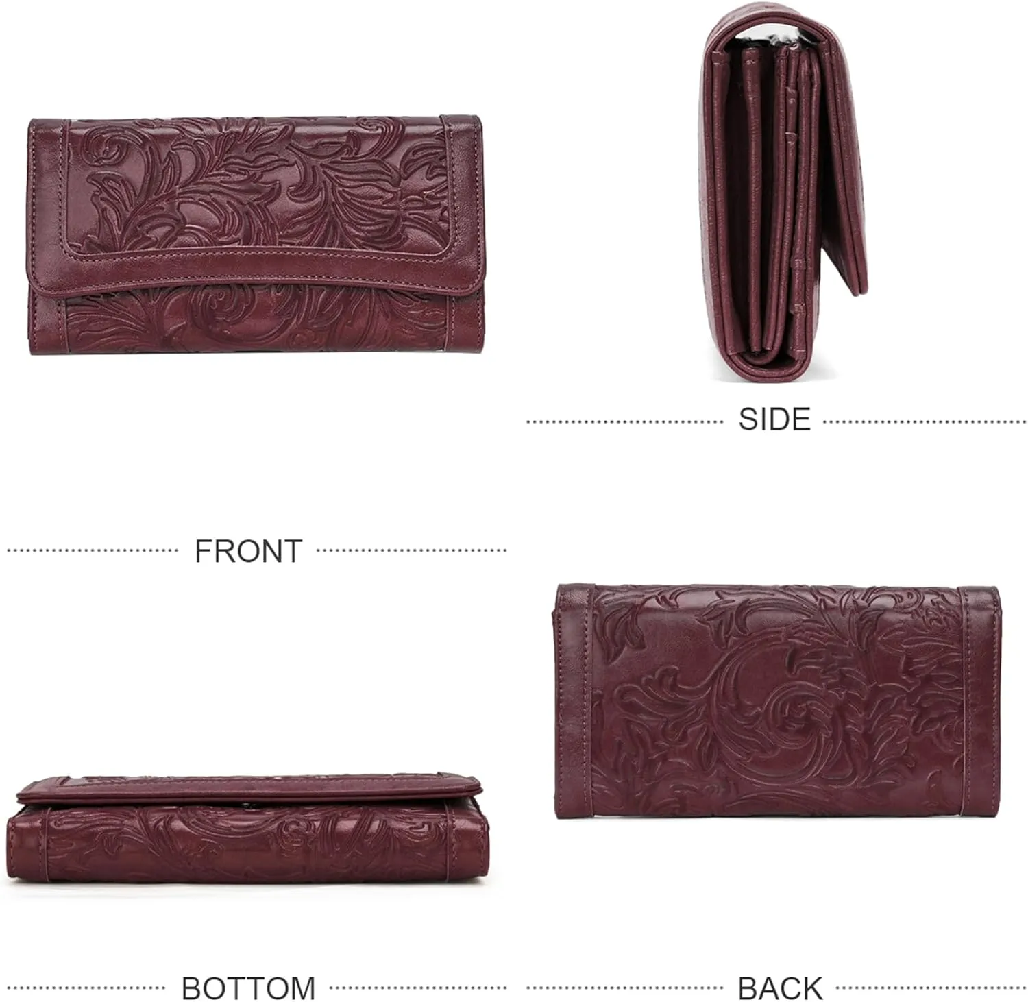 MEITRUE Women's Wallet Leather RFID Blocking Trifold Ladies Purse Embossed long Clutch Card Holder Phone Checkbook Organizer