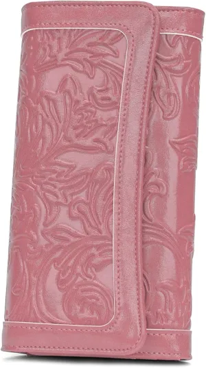 MEITRUE Women's Wallet Leather RFID Blocking Trifold Ladies Purse Embossed long Clutch Card Holder Phone Checkbook Organizer