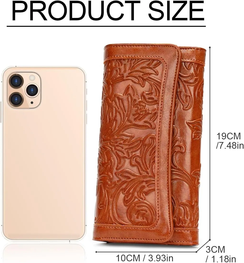 MEITRUE Women's Wallet Leather RFID Blocking Trifold Ladies Purse Embossed long Clutch Card Holder Phone Checkbook Organizer