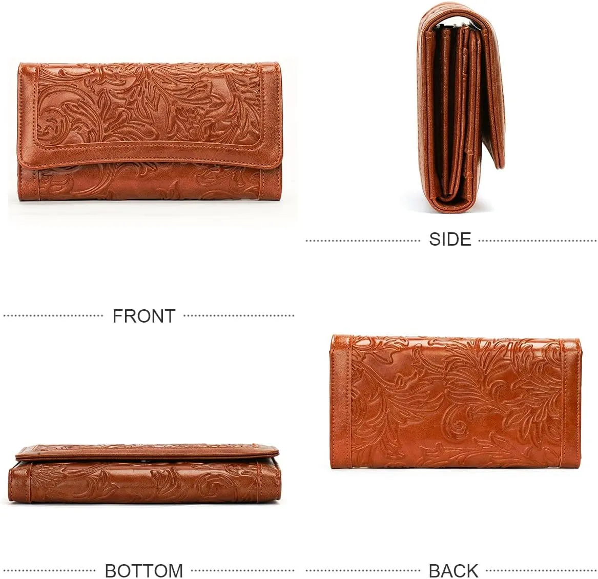 MEITRUE Women's Wallet Leather RFID Blocking Trifold Ladies Purse Embossed long Clutch Card Holder Phone Checkbook Organizer