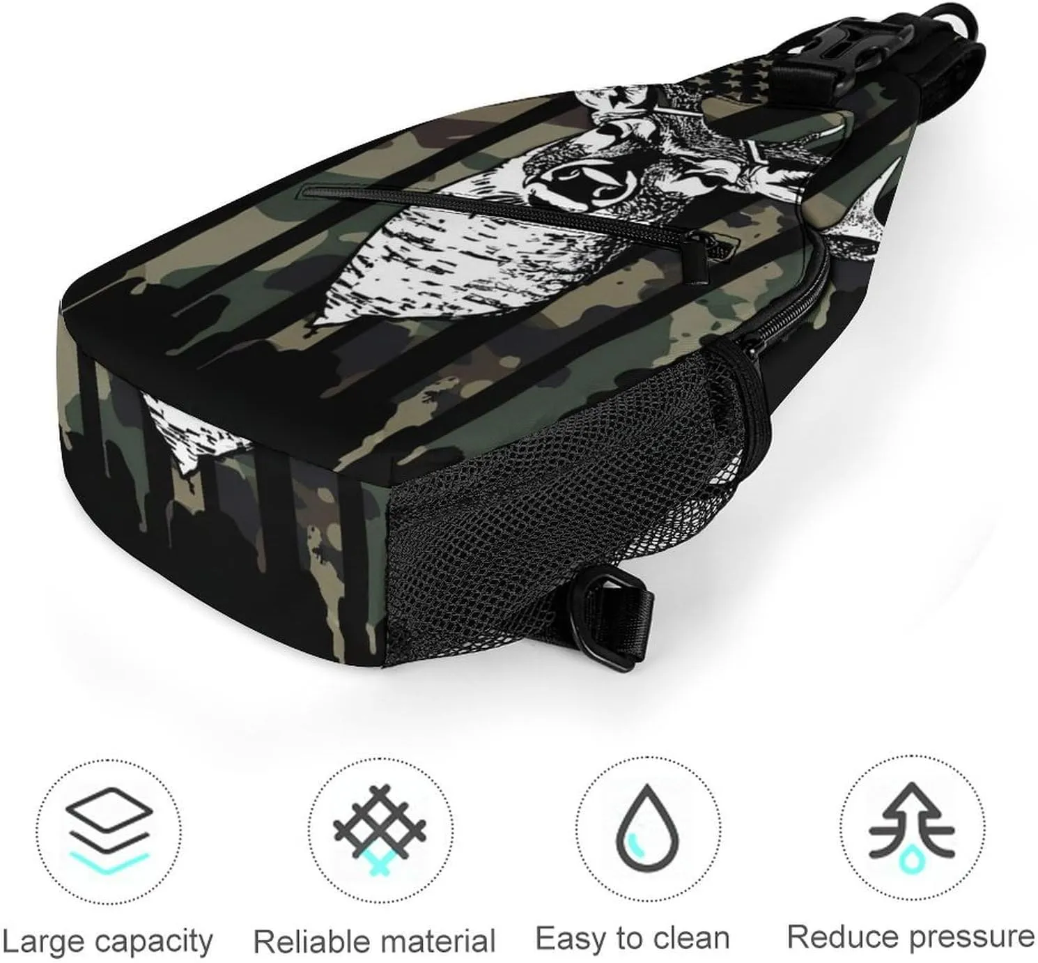 Men & Women Sling Backpack Camo Camouflage American Flag Hunting Cool Deer Black Gym Bags Sack Daypack Outdoor Backpack - Multipurpose Anti-Theft Carry On Bag, Compact Shoulder Chest Crossbody Bag