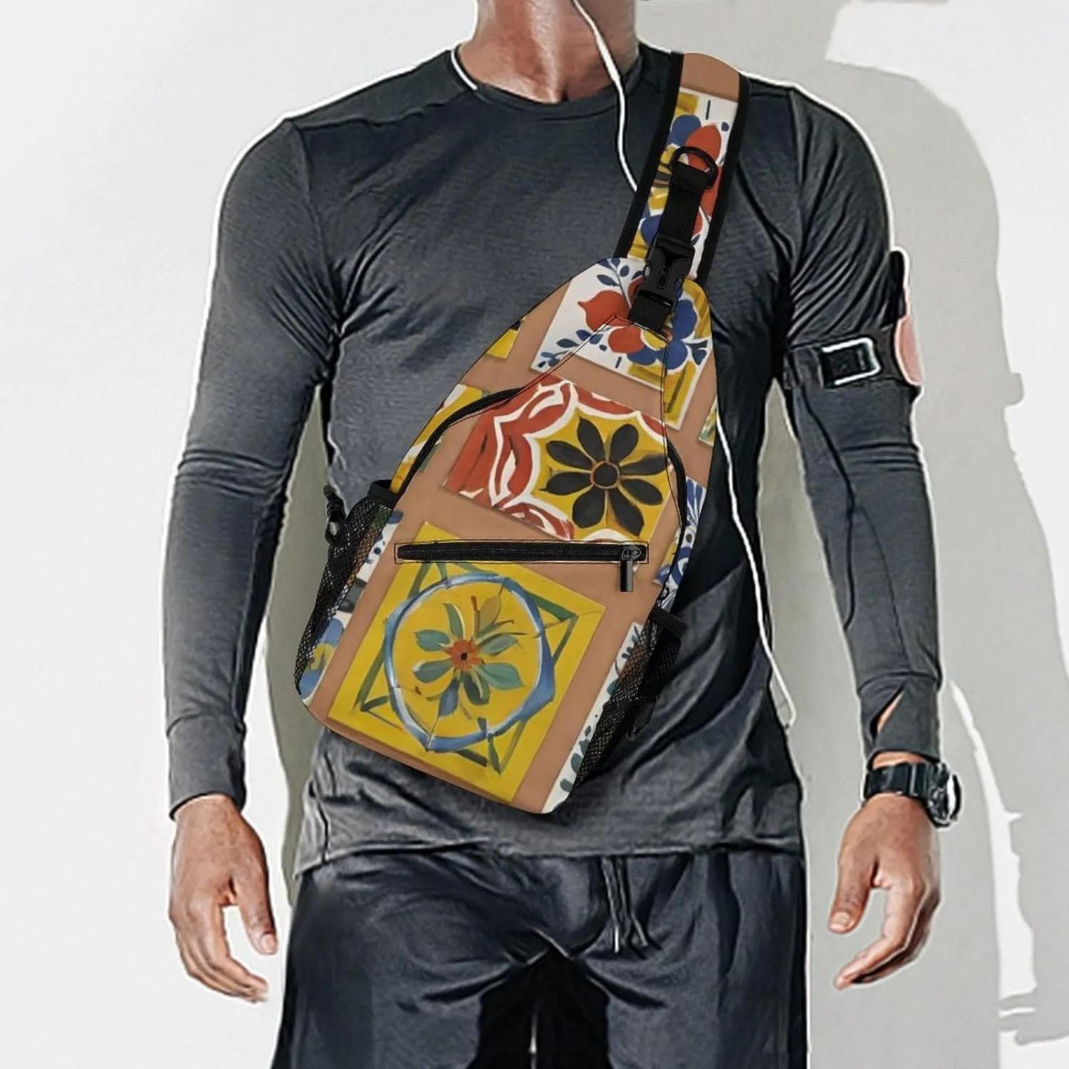 Men & Women Sling Shoulder Backpack Travel Backpack Camping Outdoor Bag - Talavera Mexican Tiles Art Anti-Theft Multipurpose Bookbag, Unbalance Shoulder Chest Crossbody Bag