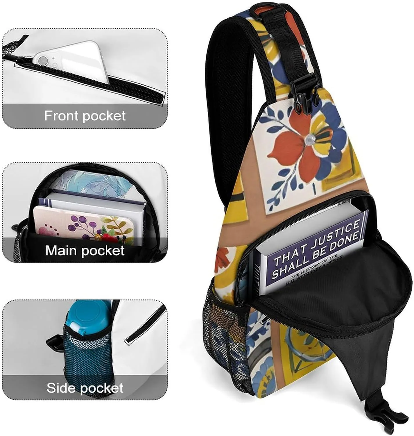 Men & Women Sling Shoulder Backpack Travel Backpack Camping Outdoor Bag - Talavera Mexican Tiles Art Anti-Theft Multipurpose Bookbag, Unbalance Shoulder Chest Crossbody Bag