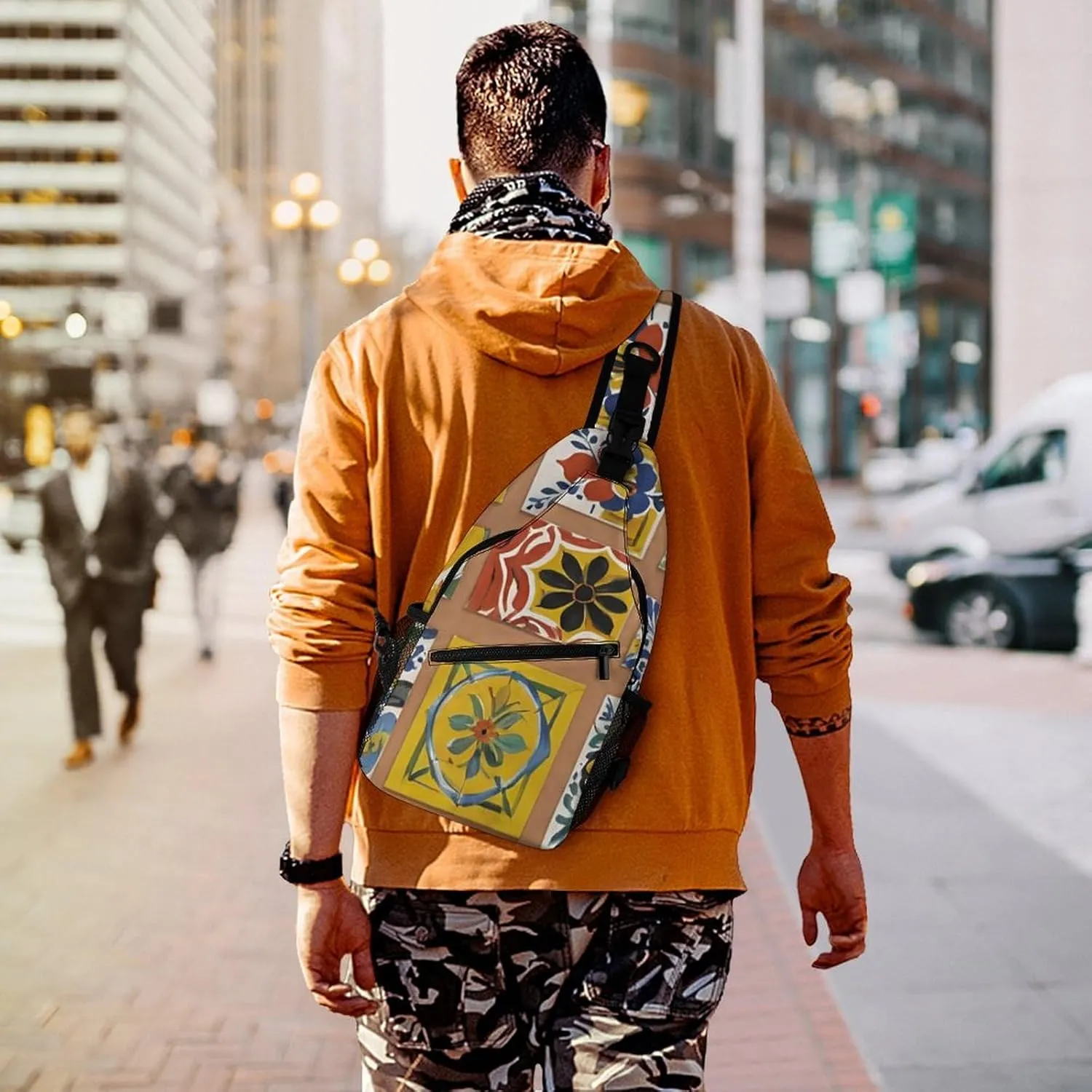 Men & Women Sling Shoulder Backpack Travel Backpack Camping Outdoor Bag - Talavera Mexican Tiles Art Anti-Theft Multipurpose Bookbag, Unbalance Shoulder Chest Crossbody Bag